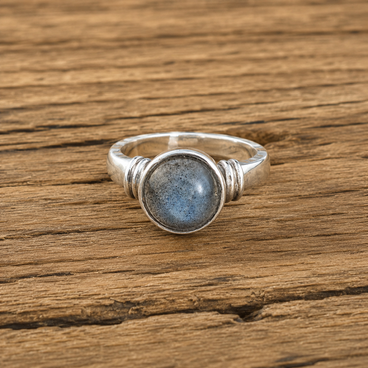 Handcrafted Hammered Moonstone Sterling Silver Ring