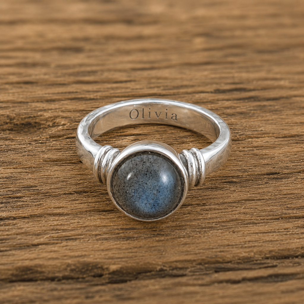 Handcrafted Hammered Moonstone Sterling Silver Ring