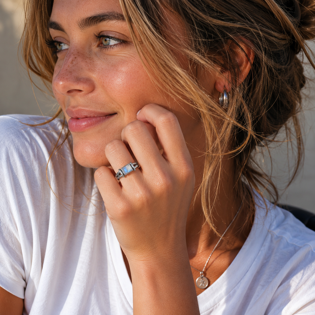 Natural Moonstone Personalized Silver Ring for Women