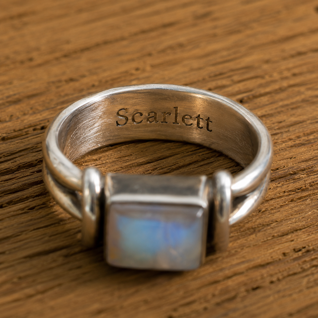 Natural Moonstone Personalized Silver Ring for Women