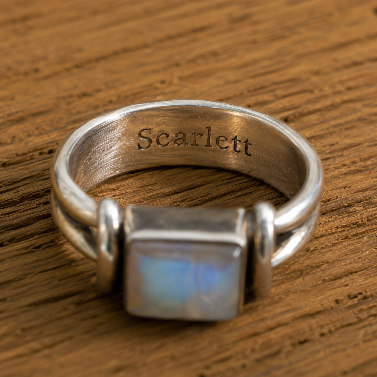 Natural Moonstone Personalized Silver Ring for Women