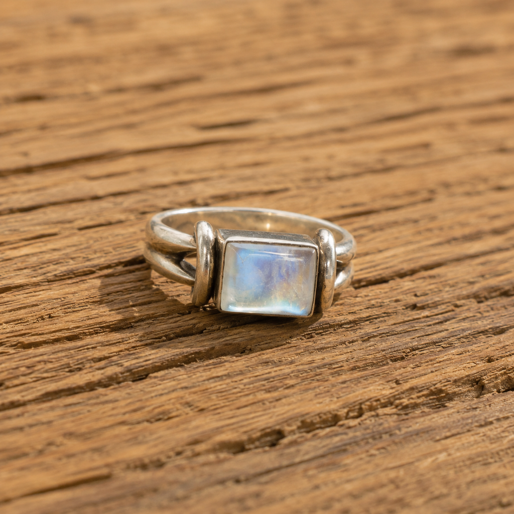 Natural Moonstone Personalized Silver Ring for Women