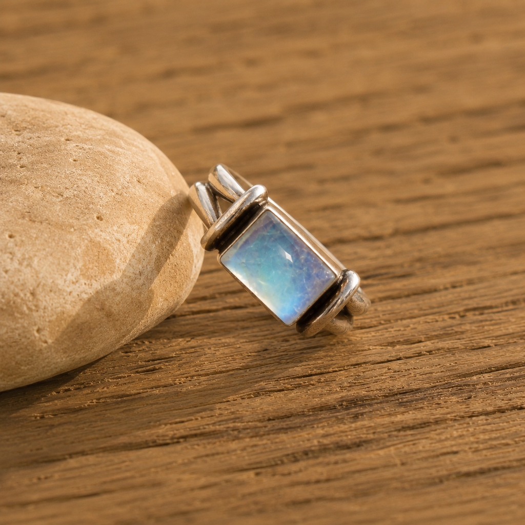 Natural Moonstone Personalized Silver Ring for Women