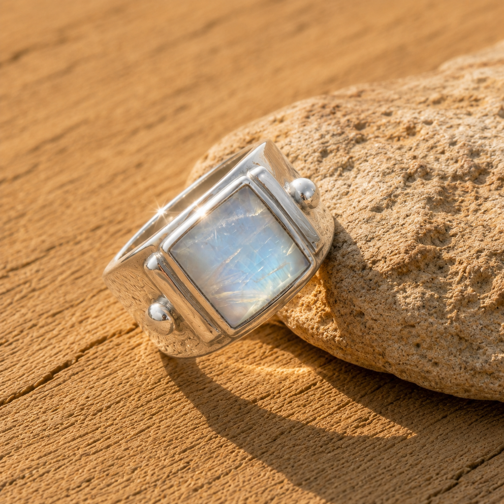 handmade sterling silver natural moonstone women’s ring