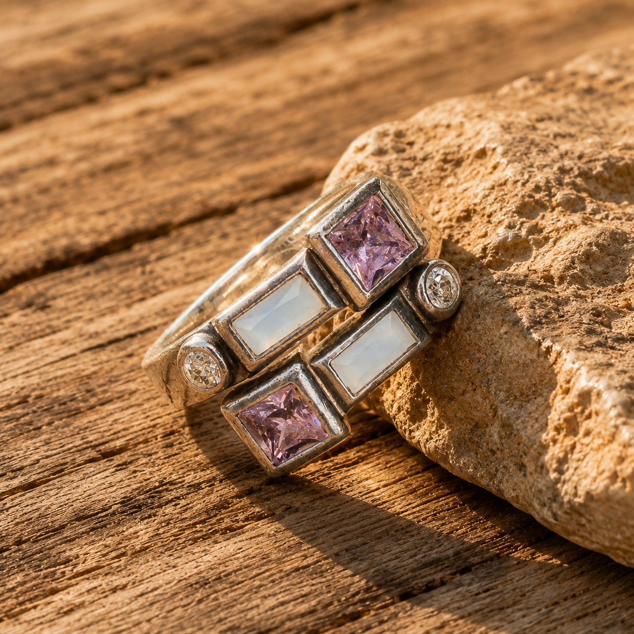 Handcrafted Sterling Silver Crystal Wrap Ring Artisan Quartz & Zircon Statement Ring for Women