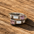 Handcrafted Sterling Silver Crystal Wrap Ring Artisan Quartz & Zircon Statement Ring for Women