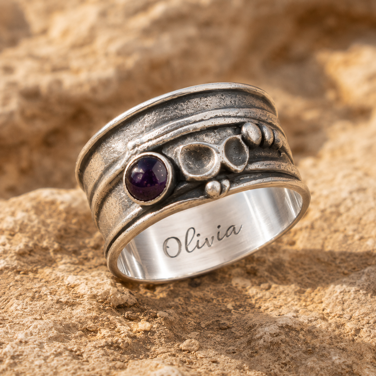 Natural Purple Gemstone Artisan Ring for Women