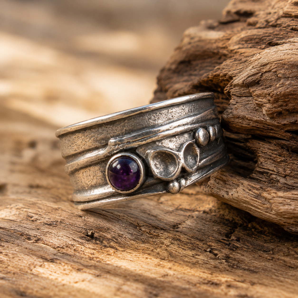 Natural Purple Gemstone Artisan Ring for Women