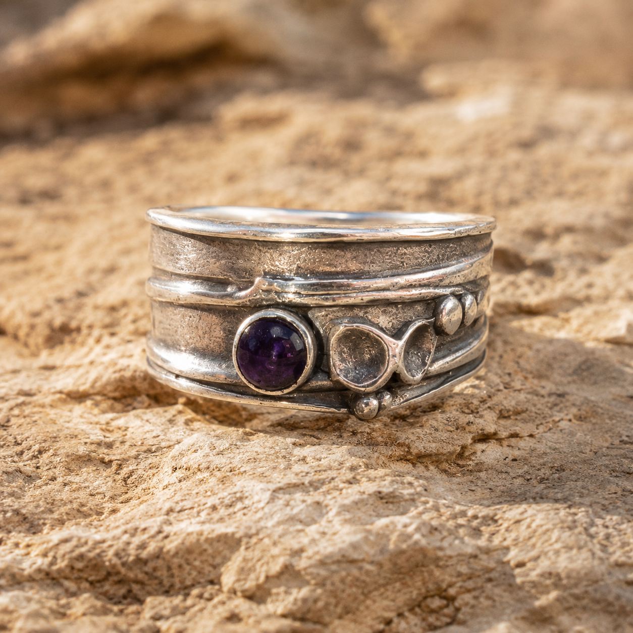 Natural Purple Gemstone Artisan Ring for Women