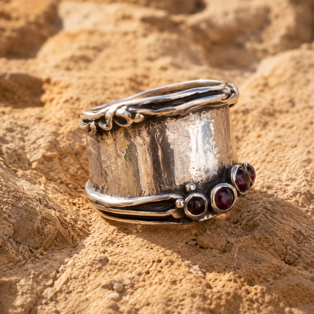 Natural Garnet Artisan Statement Ring for Women