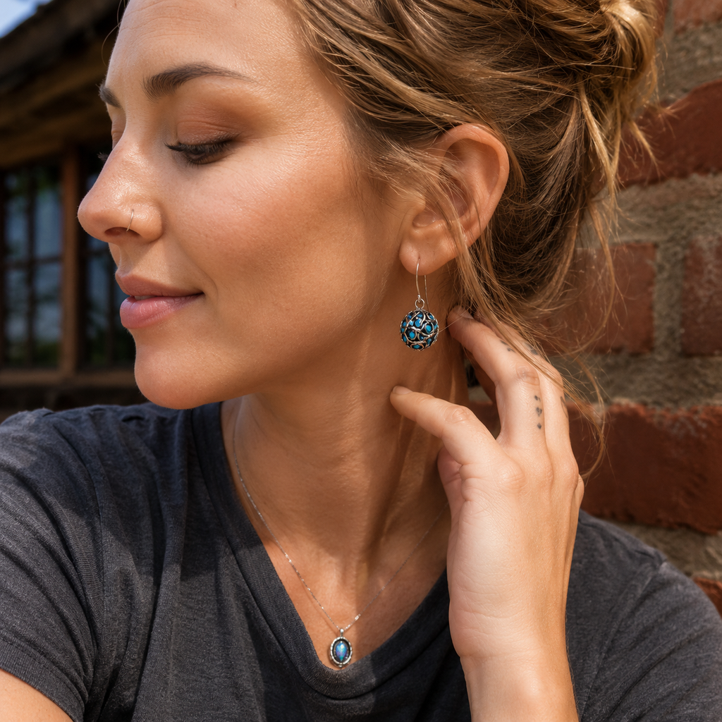 Handcrafted Sterling Silver Australian Opal Drop Earrings