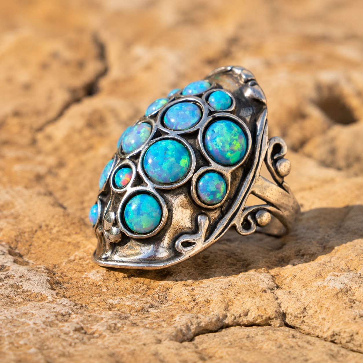 Artisan Natural Opal Statement Ring for Women