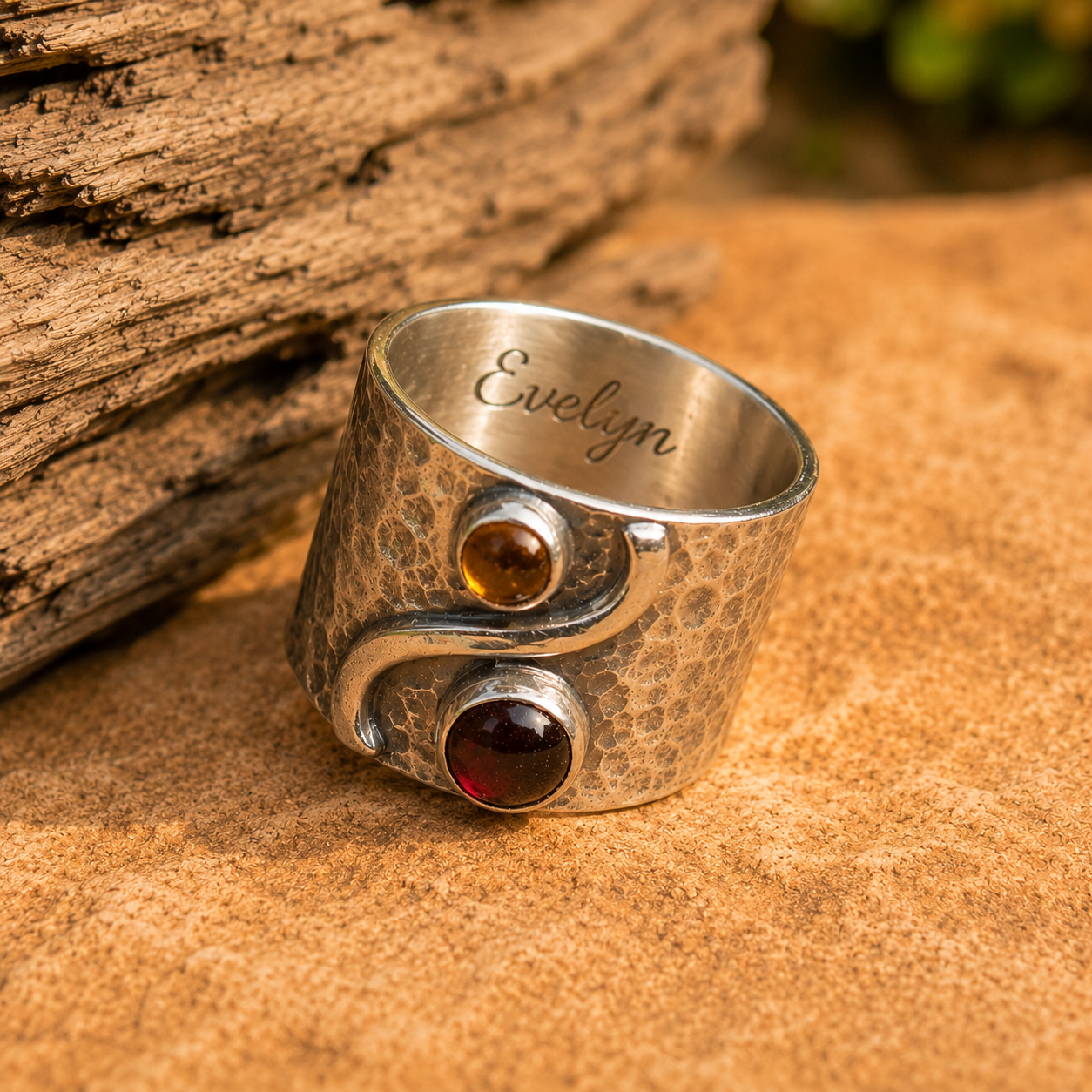 Handcrafted Vintage Sterling Silver Garnet & Citrine Ring