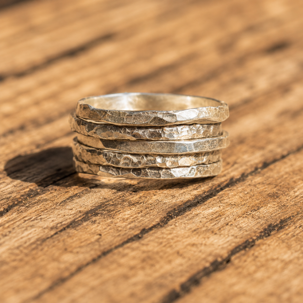 Handcrafted Hammered Sterling Silver Stackable Ring Set