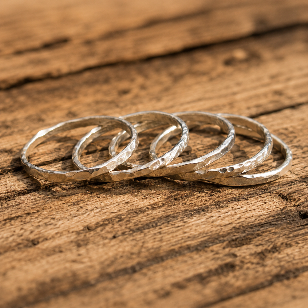 Handcrafted Hammered Sterling Silver Stackable Ring Set