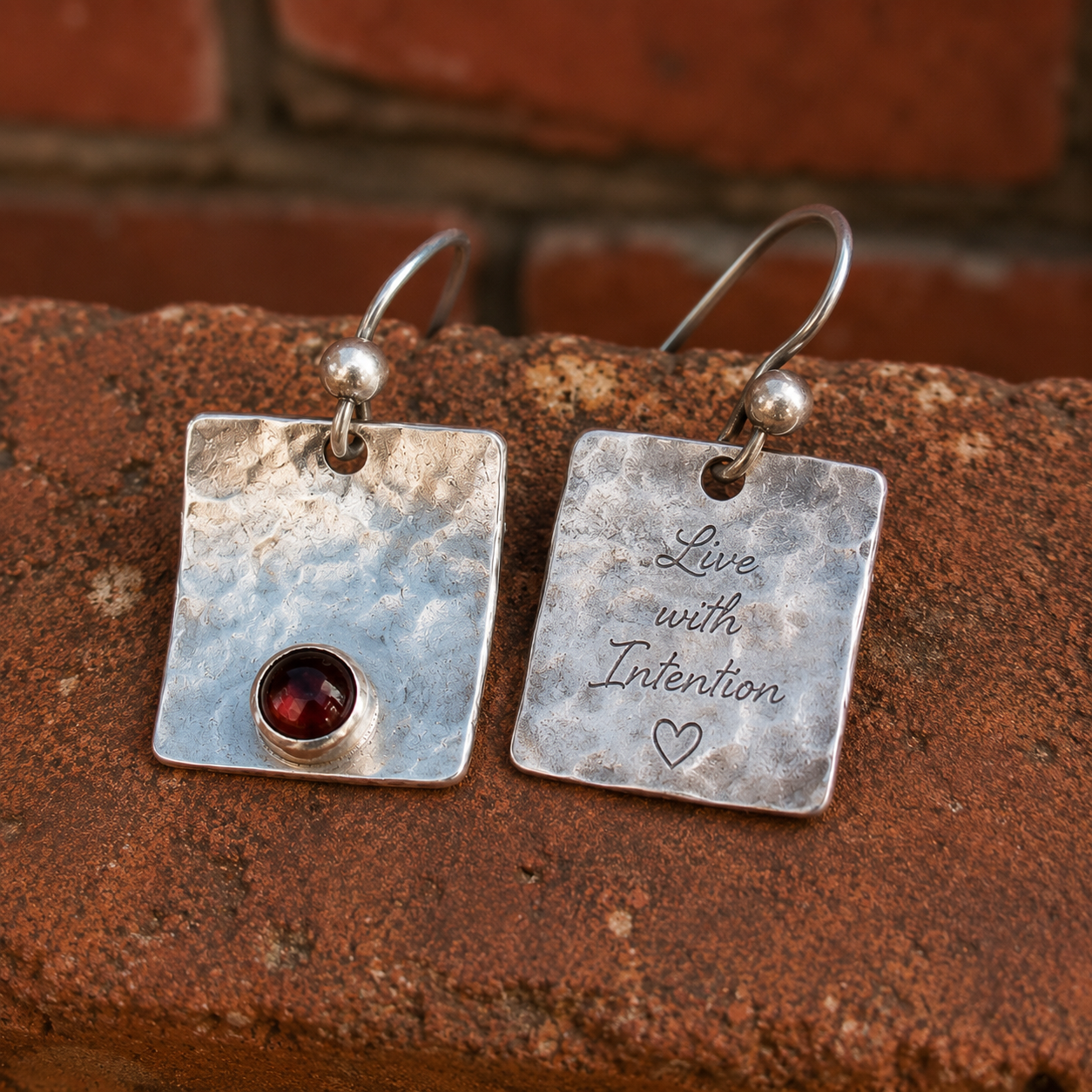 Handcrafted Hammered Sterling Silver Garnet Earrings
