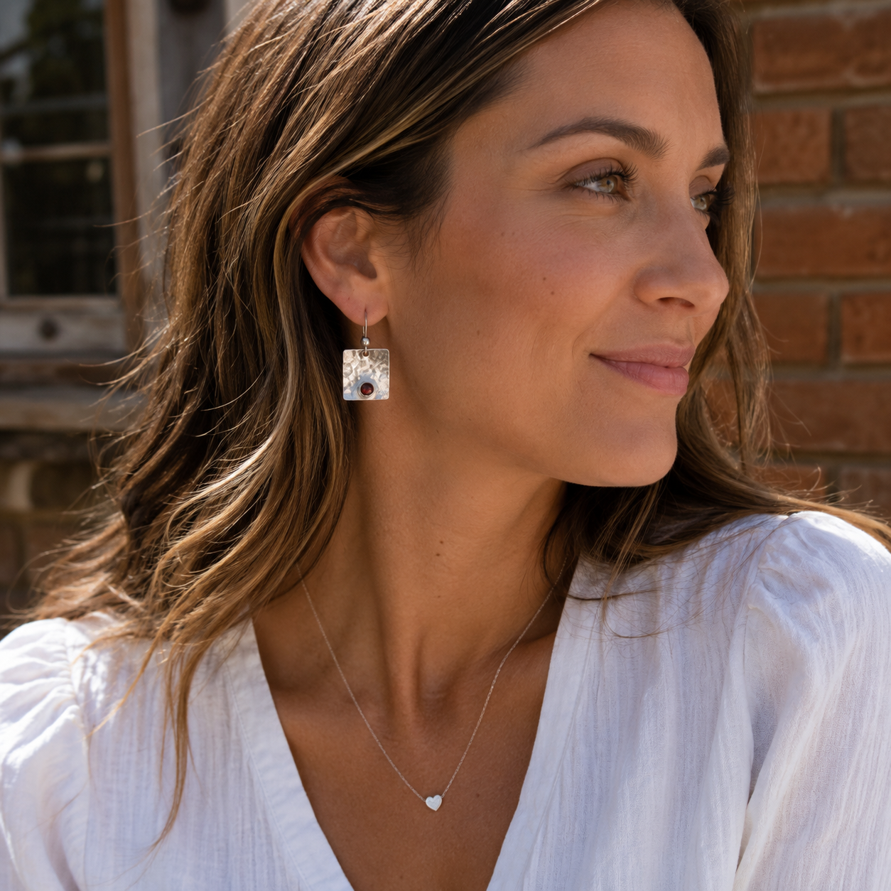 Handcrafted Hammered Sterling Silver Garnet Earrings
