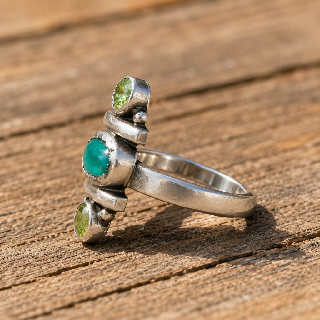 Handcrafted Sterling Silver Jasper & Zircon Ring
