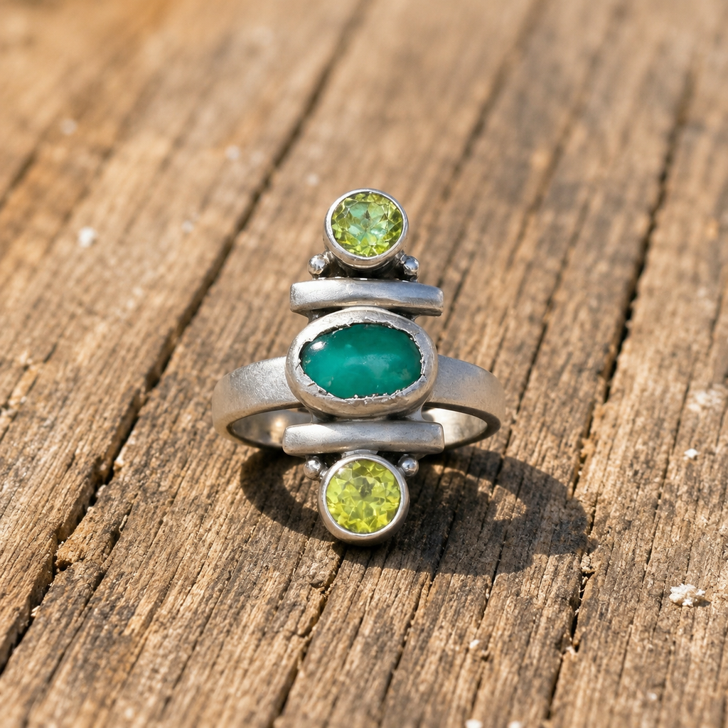 Handcrafted Sterling Silver Jasper & Zircon Ring