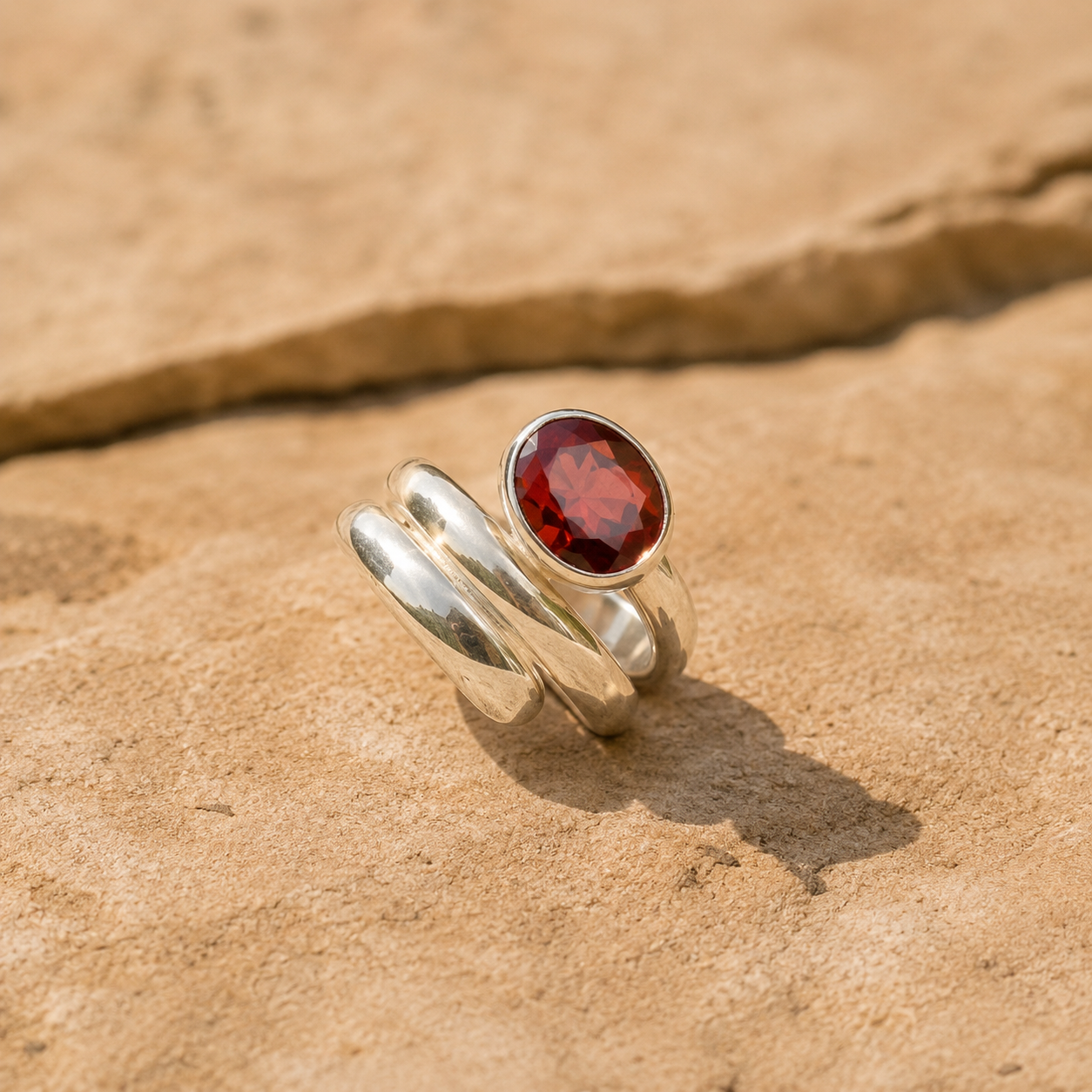 Natural Garnet Artisan Ring for Women