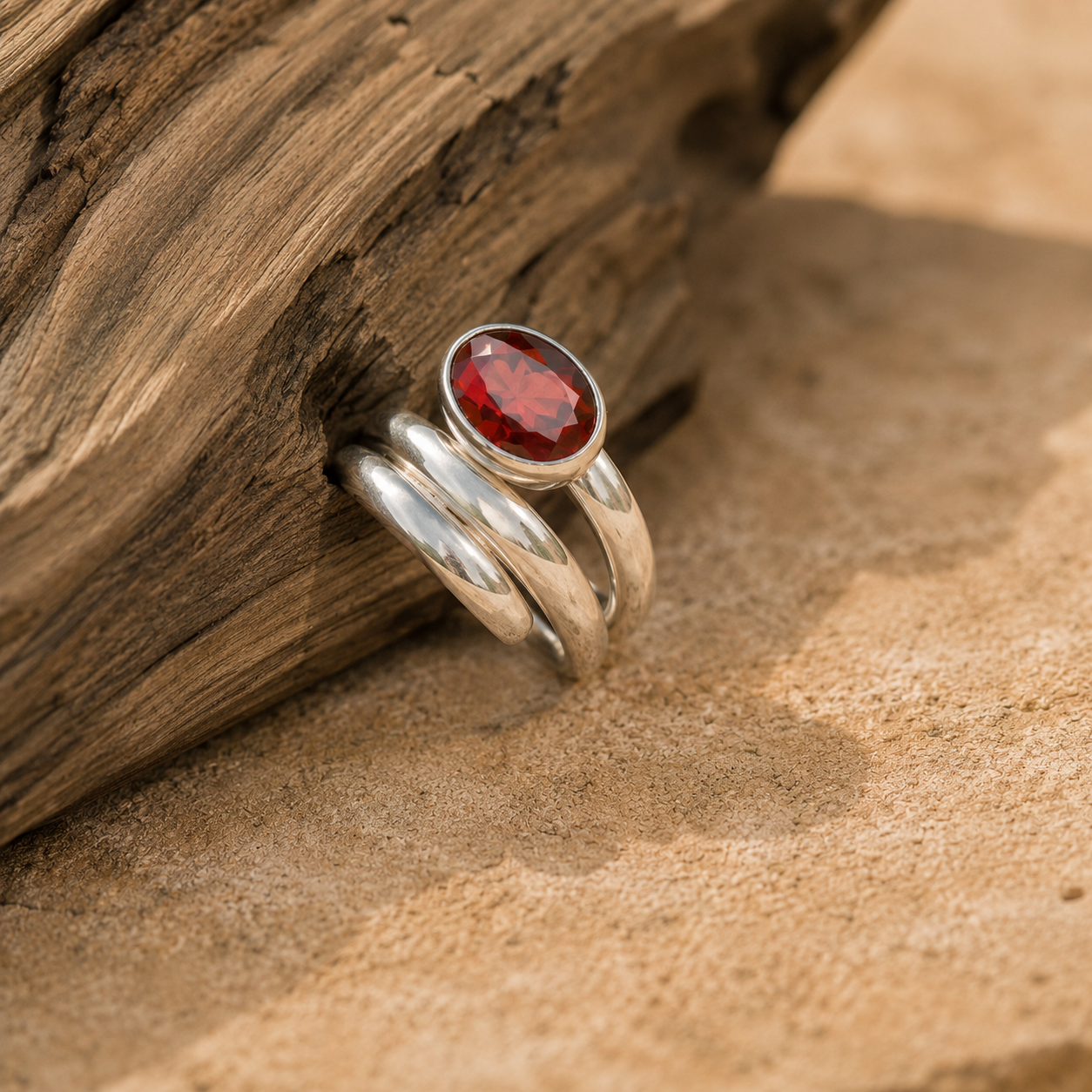 Natural Garnet Artisan Ring for Women