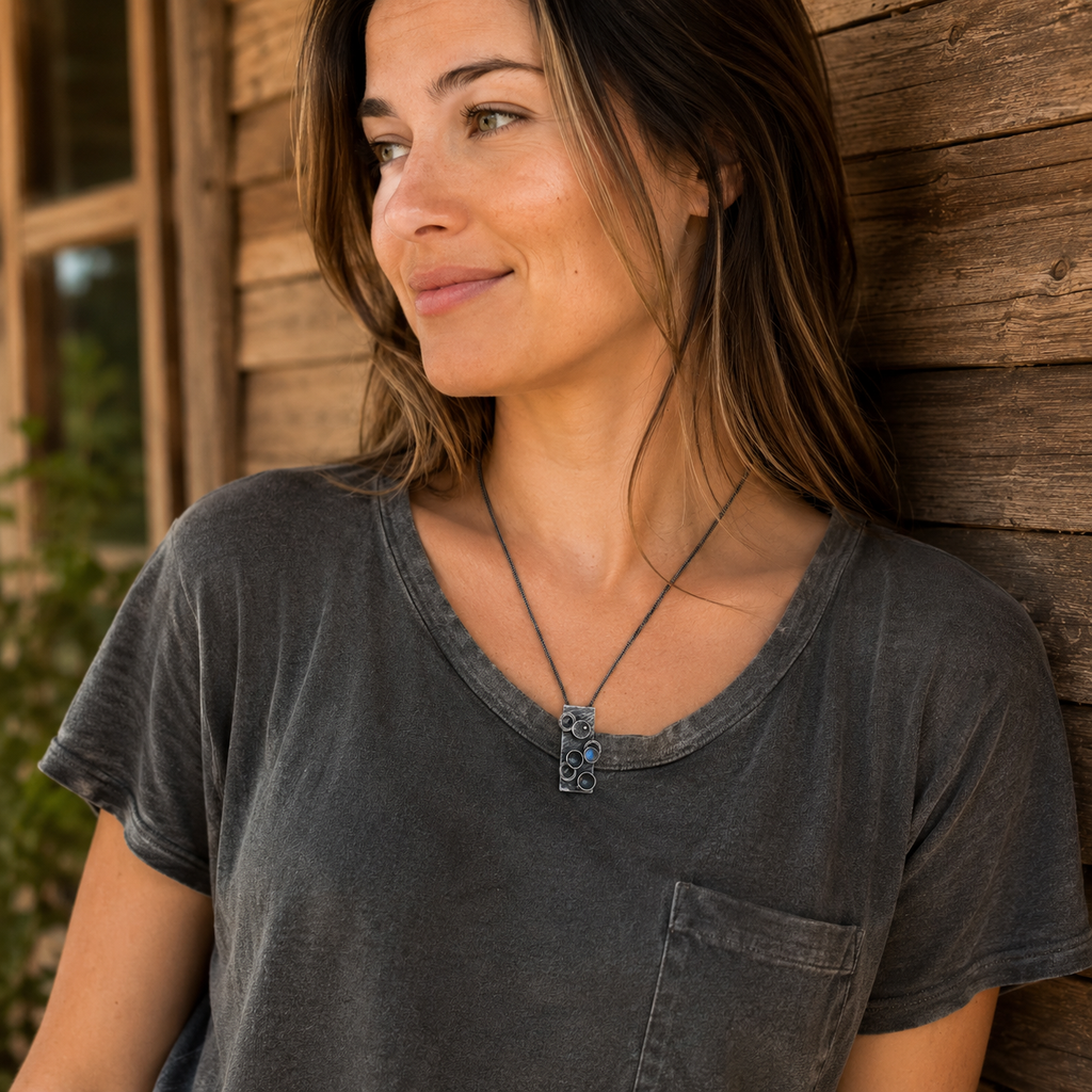 Handmade Hammered Moonstone Pendant Necklace
