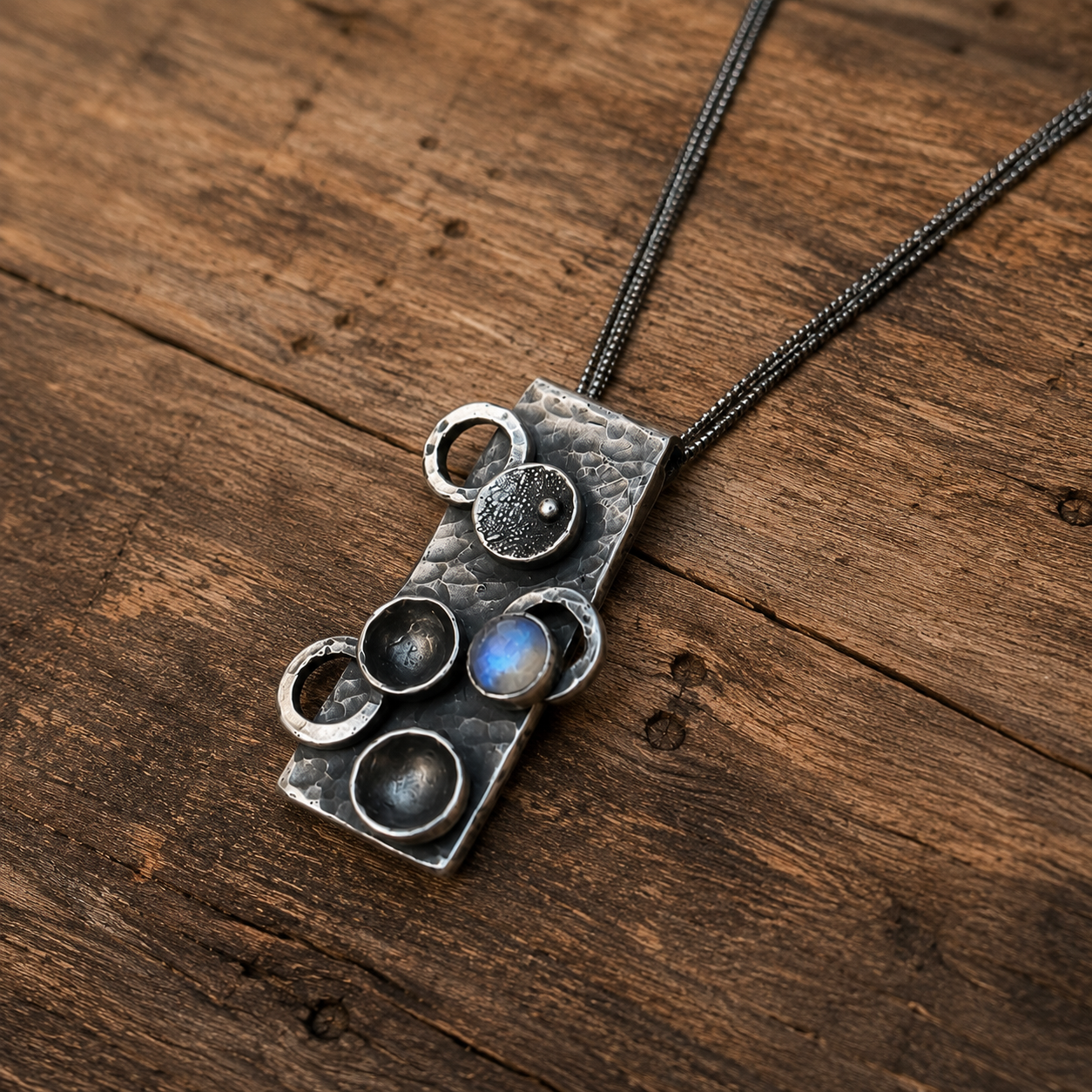 Handmade Hammered Moonstone Pendant Necklace