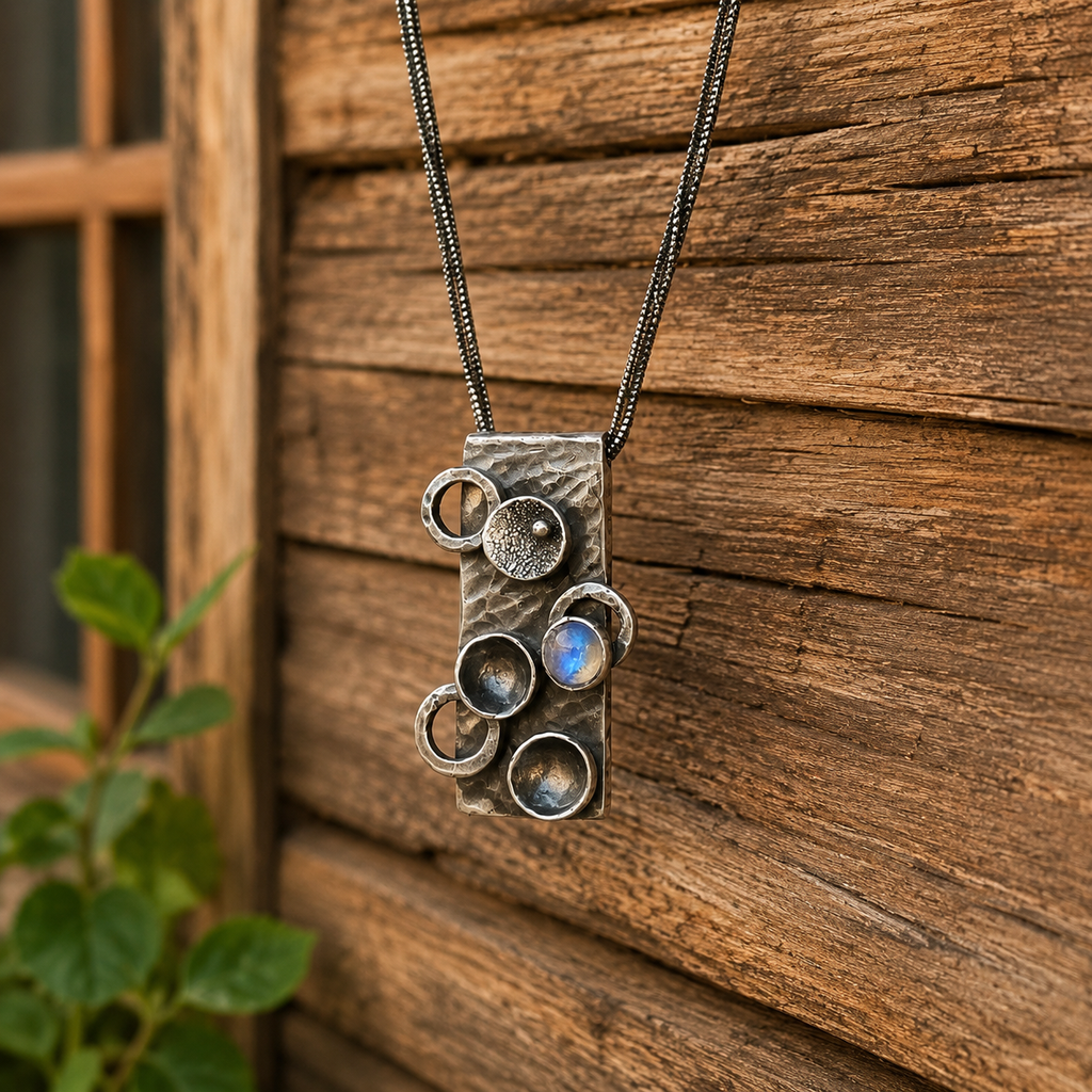 Handmade Hammered Moonstone Pendant Necklace