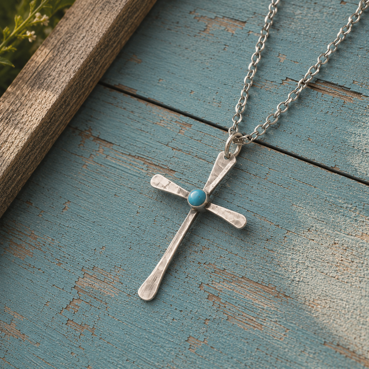 Handmade Kingman Turquoise Cross Pendant Necklace