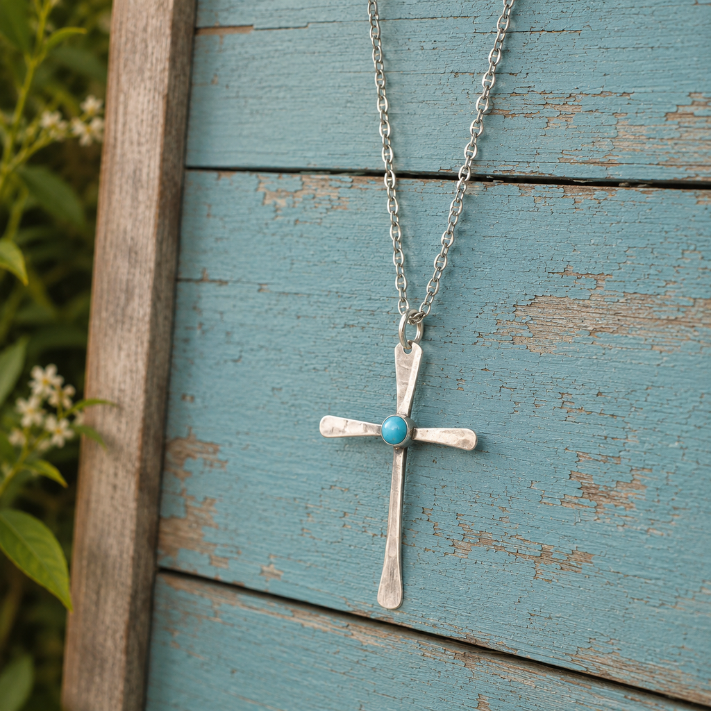 Handmade Kingman Turquoise Cross Pendant Necklace
