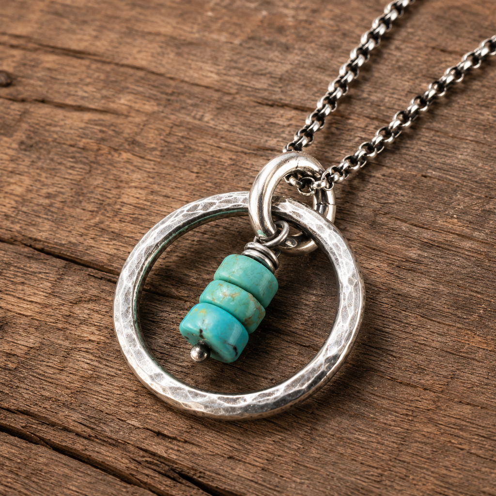 Natural Turquoise Bead Pendant Necklace | Artisan Sterling Silver Jewelry for Women