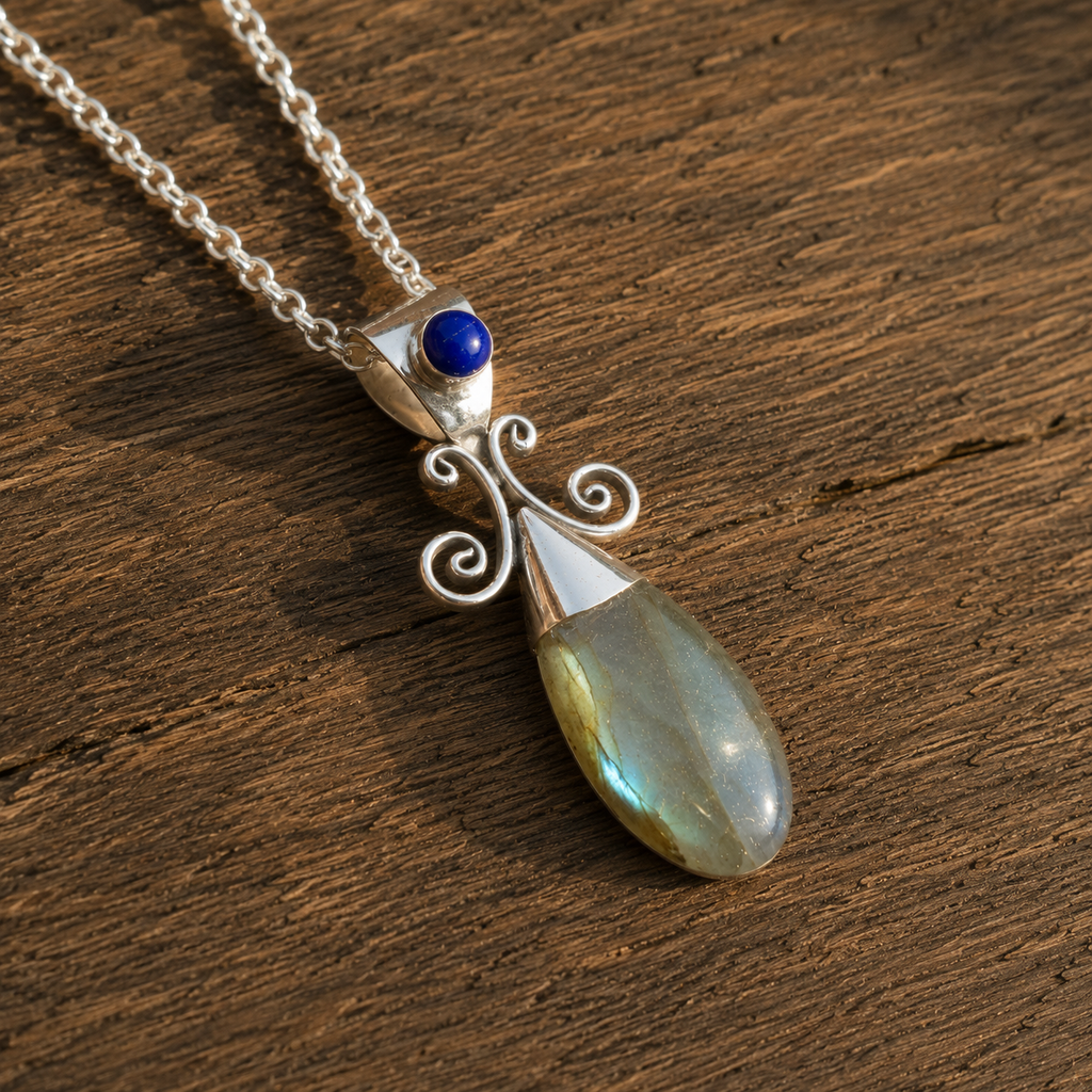 Natural Labradorite & Lapis Lazuli Necklace | Artisan Sterling Silver Jewelry for Women