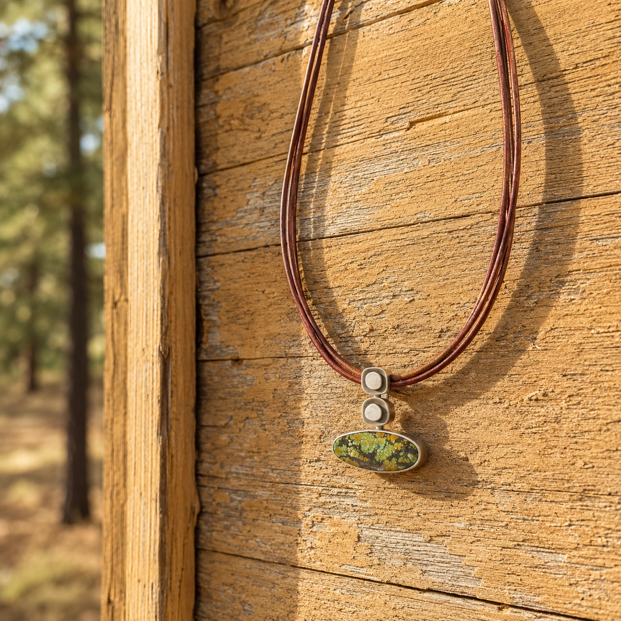 Natural Turquoise Pendant on Multi-Strand Leather Cord | Handmade Sterling Silver Jewelry for Women