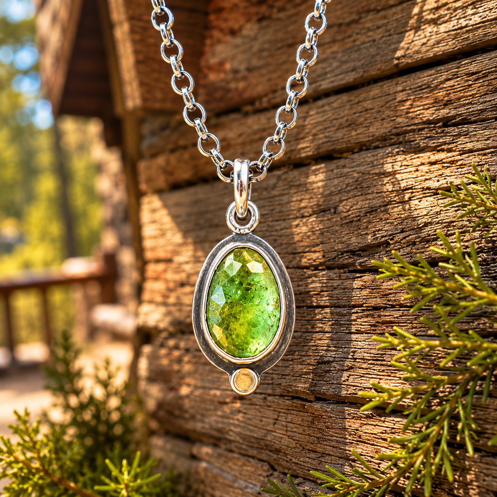 Handmade Sterling Silver Green Jasper Pendant Necklace