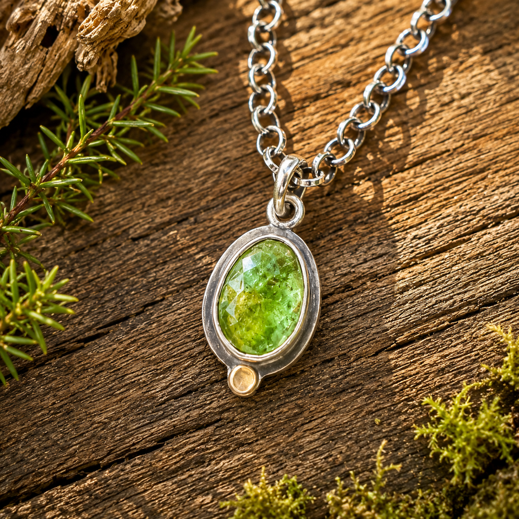 Handmade Sterling Silver Green Jasper Pendant Necklace