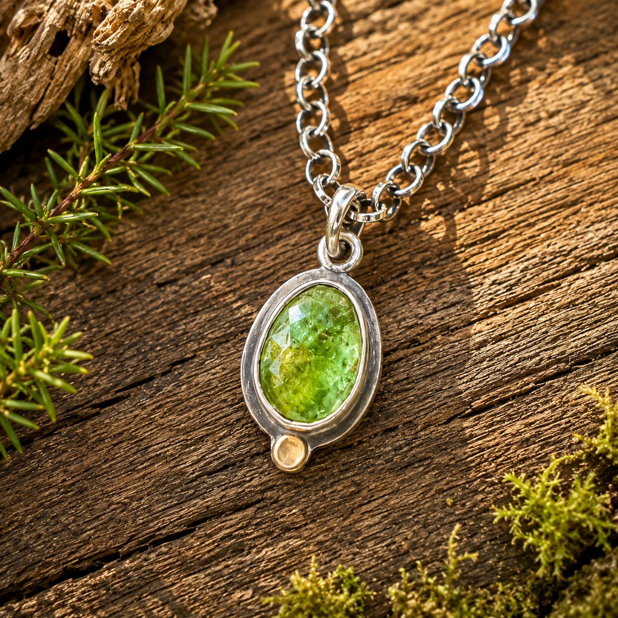 Handmade Sterling Silver Green Jasper Pendant Necklace