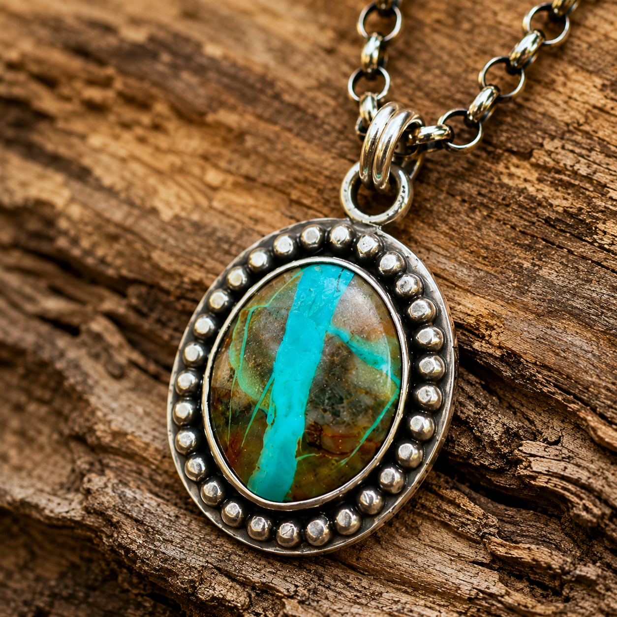 Handcrafted Royston Turquoise Pendant Necklace in Solid Sterling Silve
