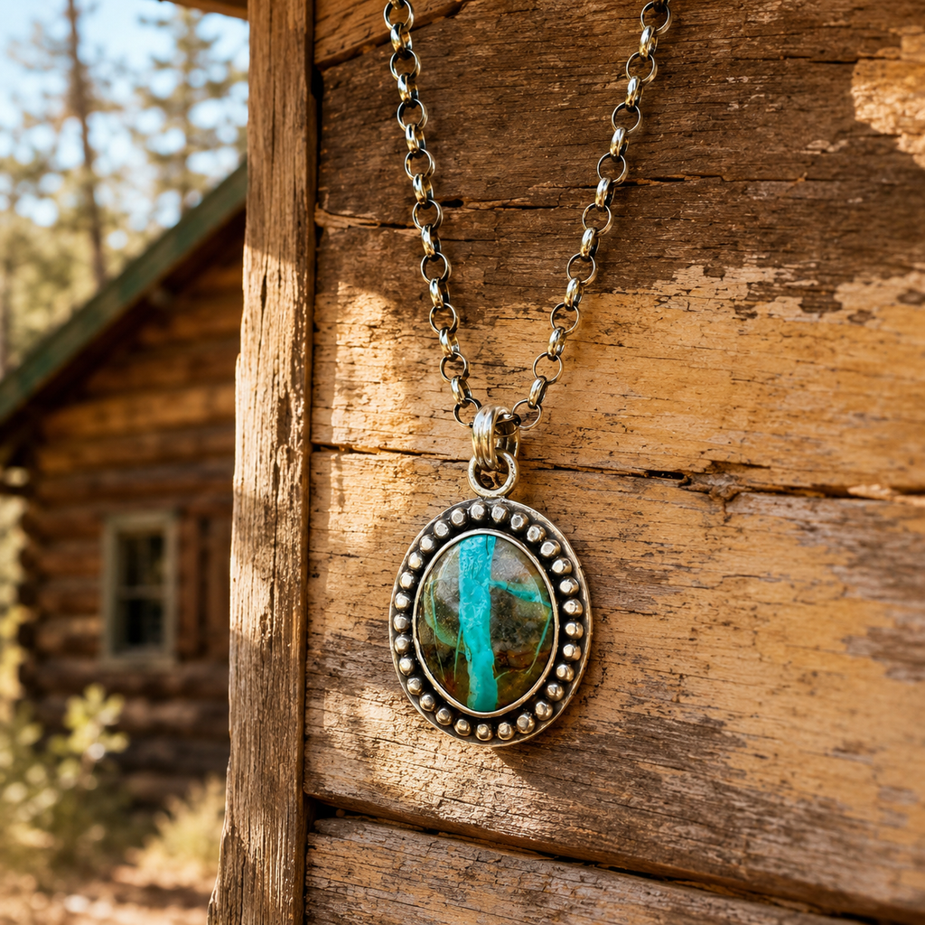 Handcrafted Royston Turquoise Pendant Necklace in Solid Sterling Silve