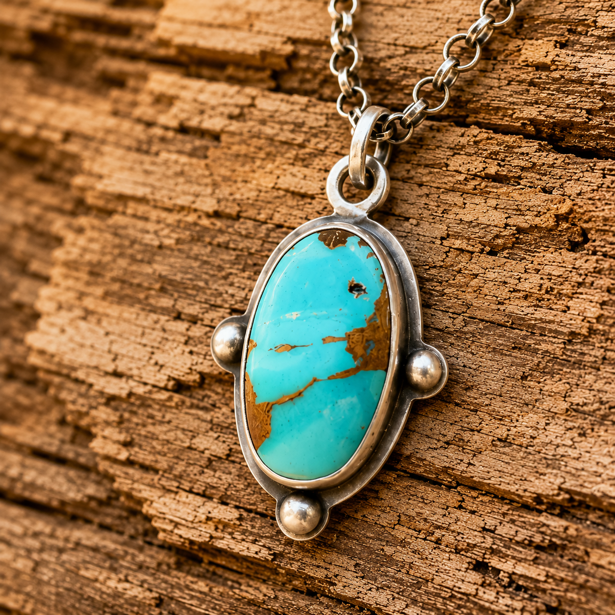 Handcrafted Royston Turquoise Pendant Necklace in Solid Sterling Silver | Personalized Engraved Necklace for Women