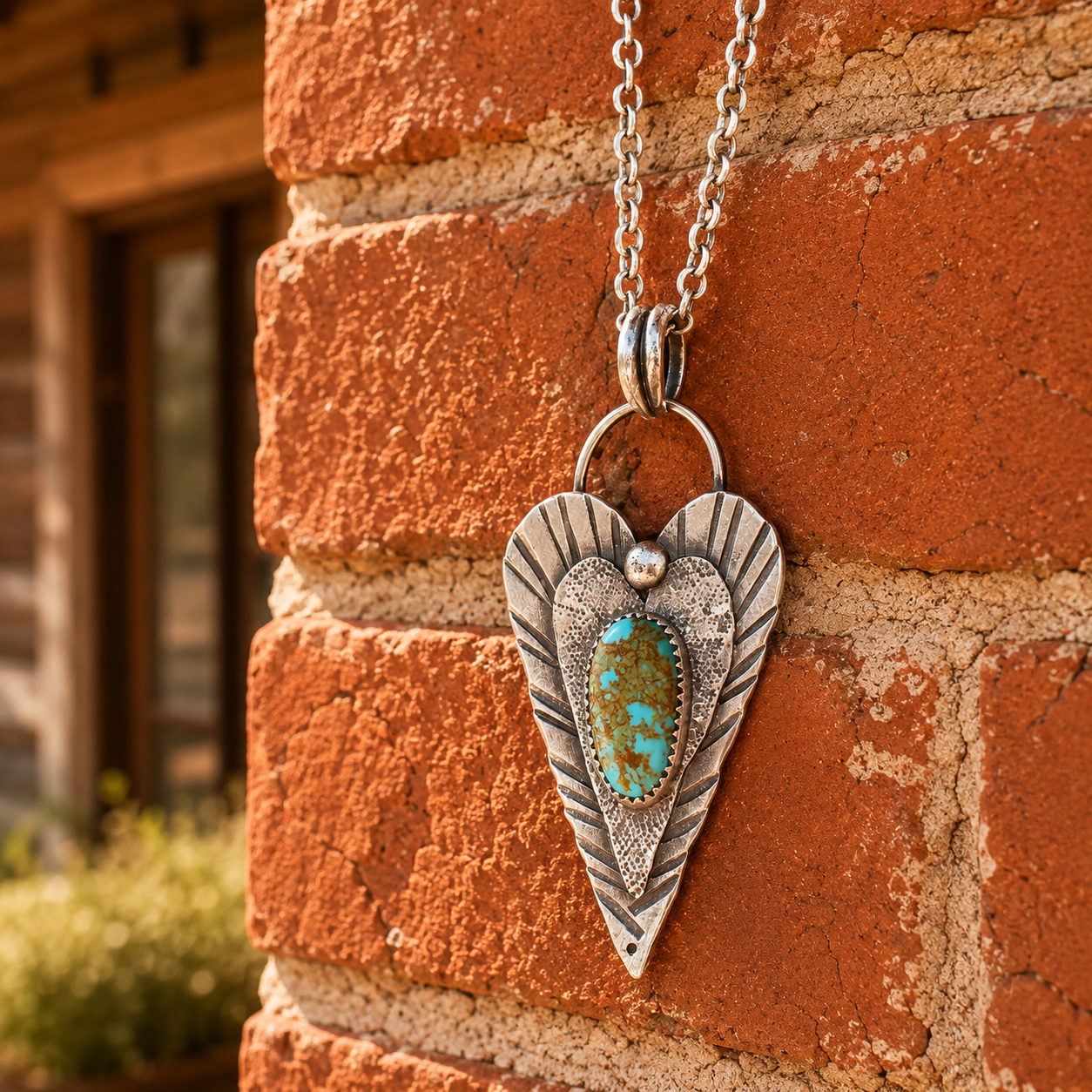 Handcrafted Heart Pendant Necklace with Natural Royston Turquoise