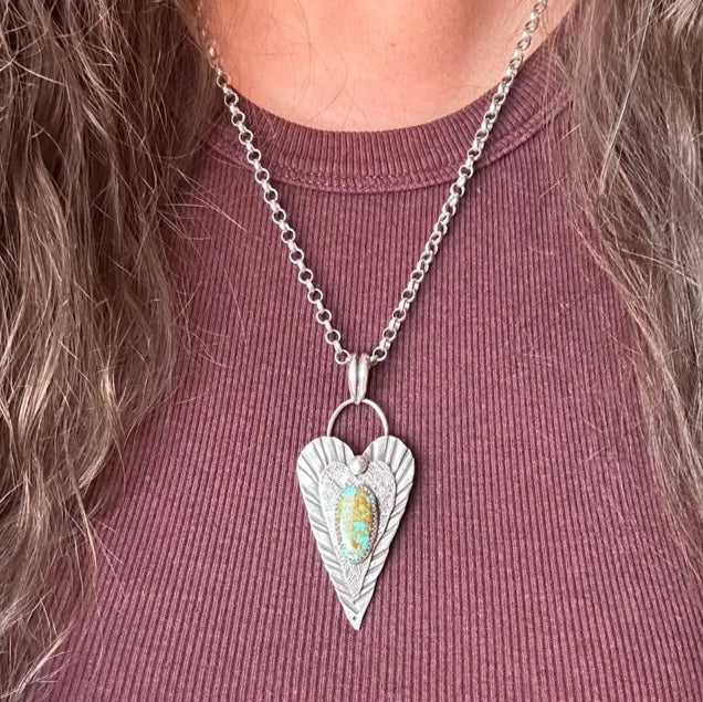 Handcrafted Heart Pendant Necklace with Natural Royston Turquoise
