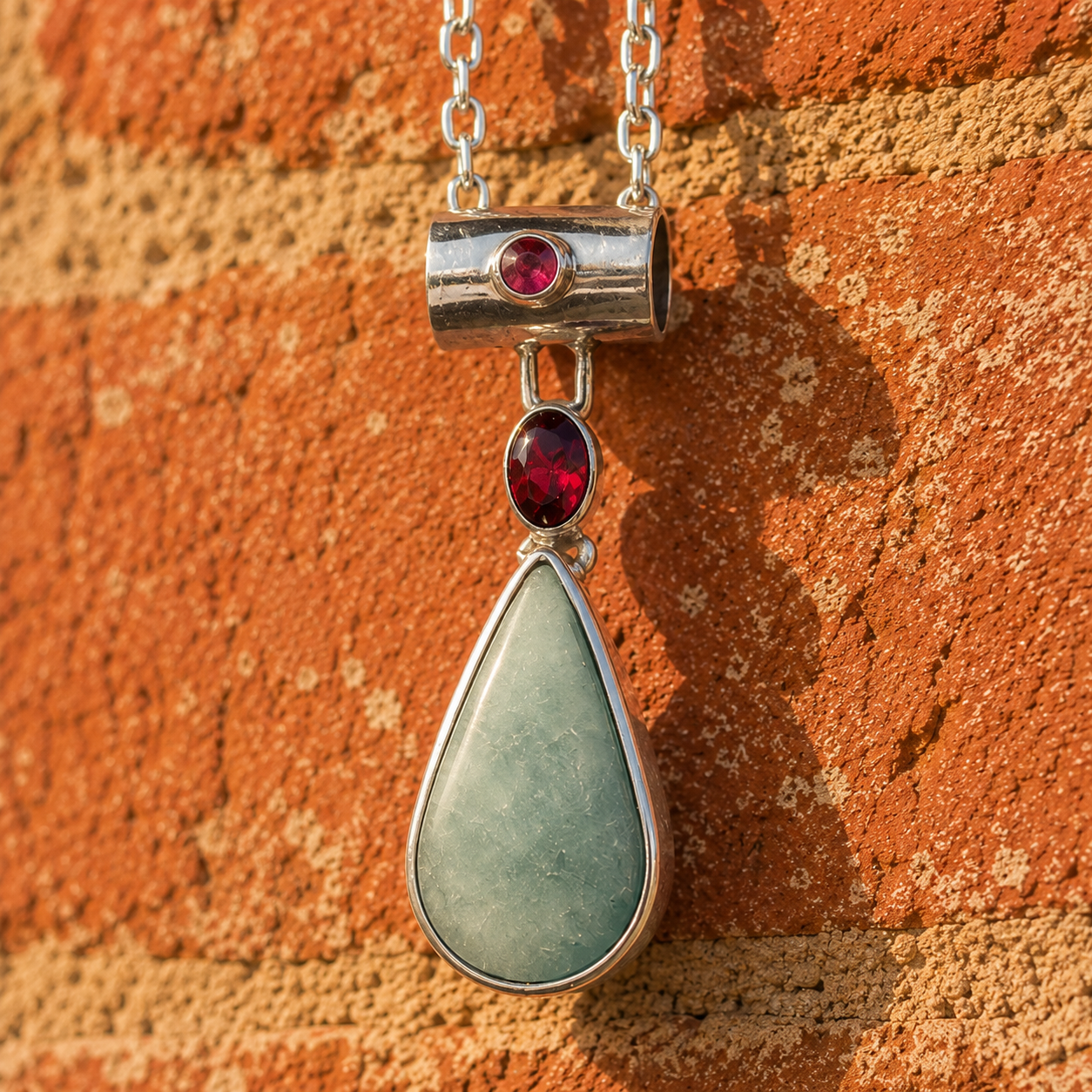 Handcrafted Amazonite, Garnet & Crystal Sterling Silver Necklace