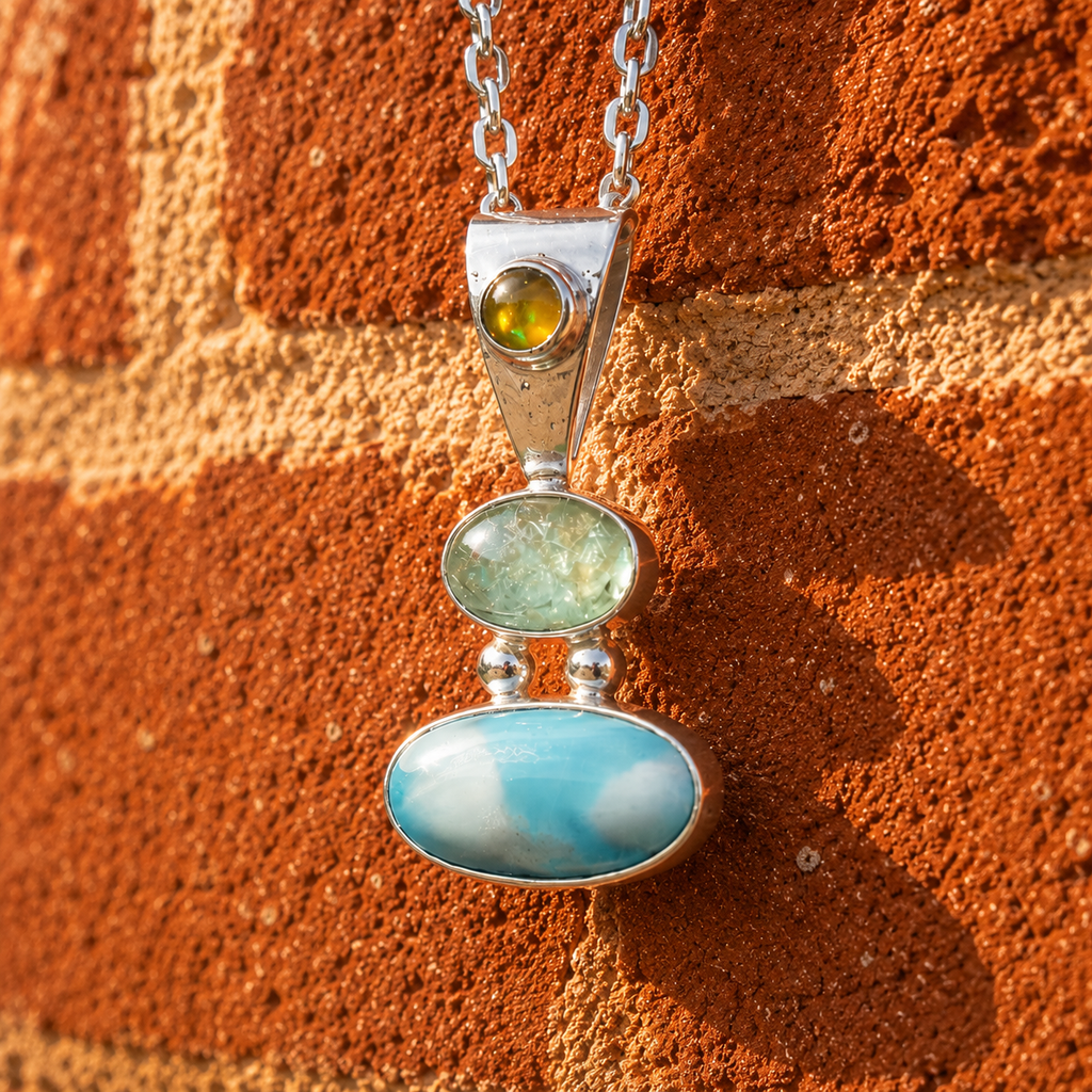 Handcrafted Larimar, Apatite & Opal Sterling Silver Necklace