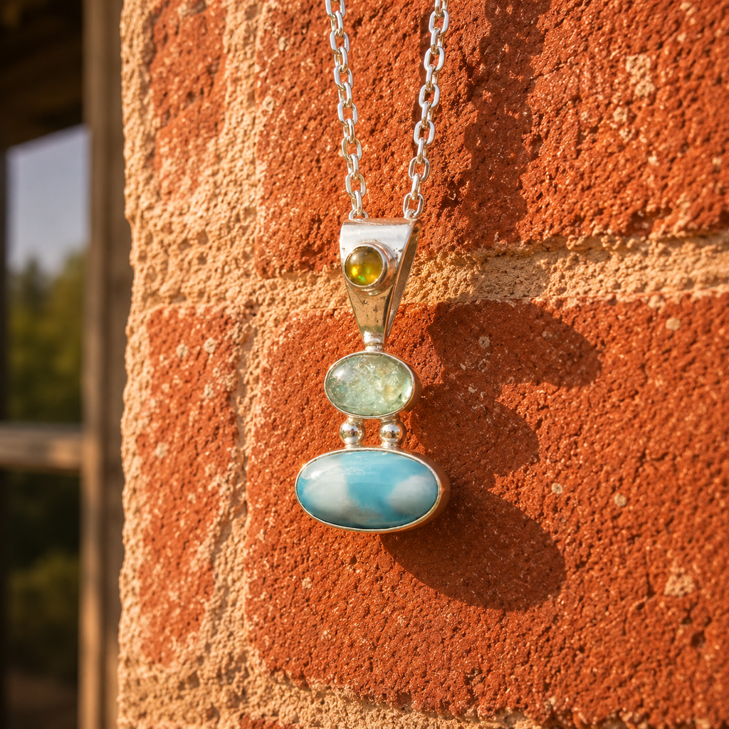 Handcrafted Larimar, Apatite & Opal Sterling Silver Necklace