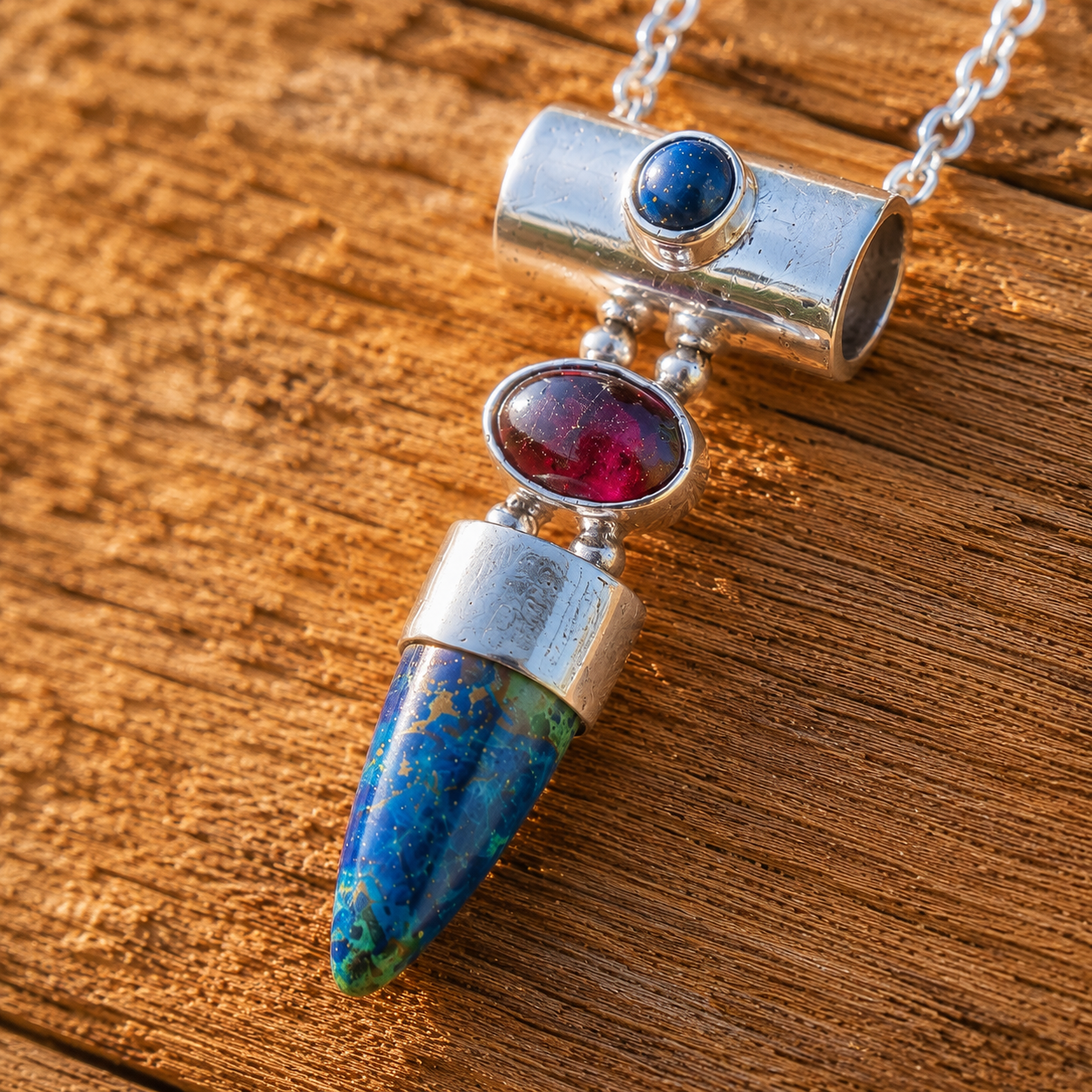 Handcrafted Lapis Lazuli & Garnet Sterling Silver Necklace