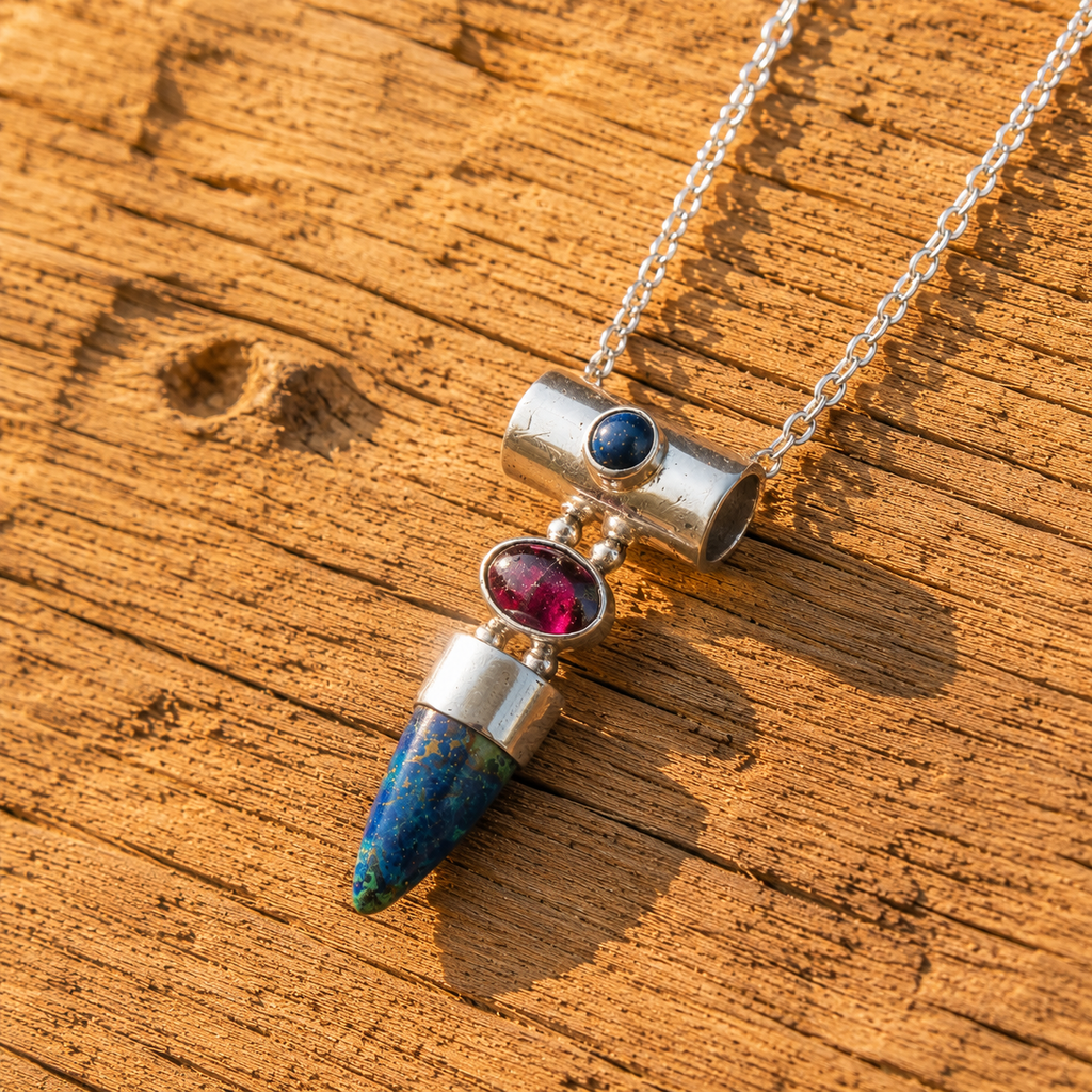 Handcrafted Lapis Lazuli & Garnet Sterling Silver Necklace
