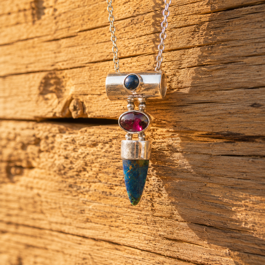 Handcrafted Lapis Lazuli & Garnet Sterling Silver Necklace