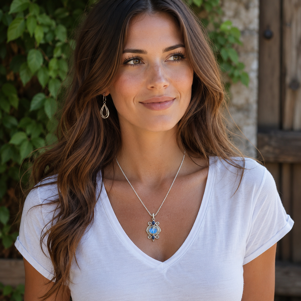 Handcrafted Moonstone Sterling Silver Pendant Necklace