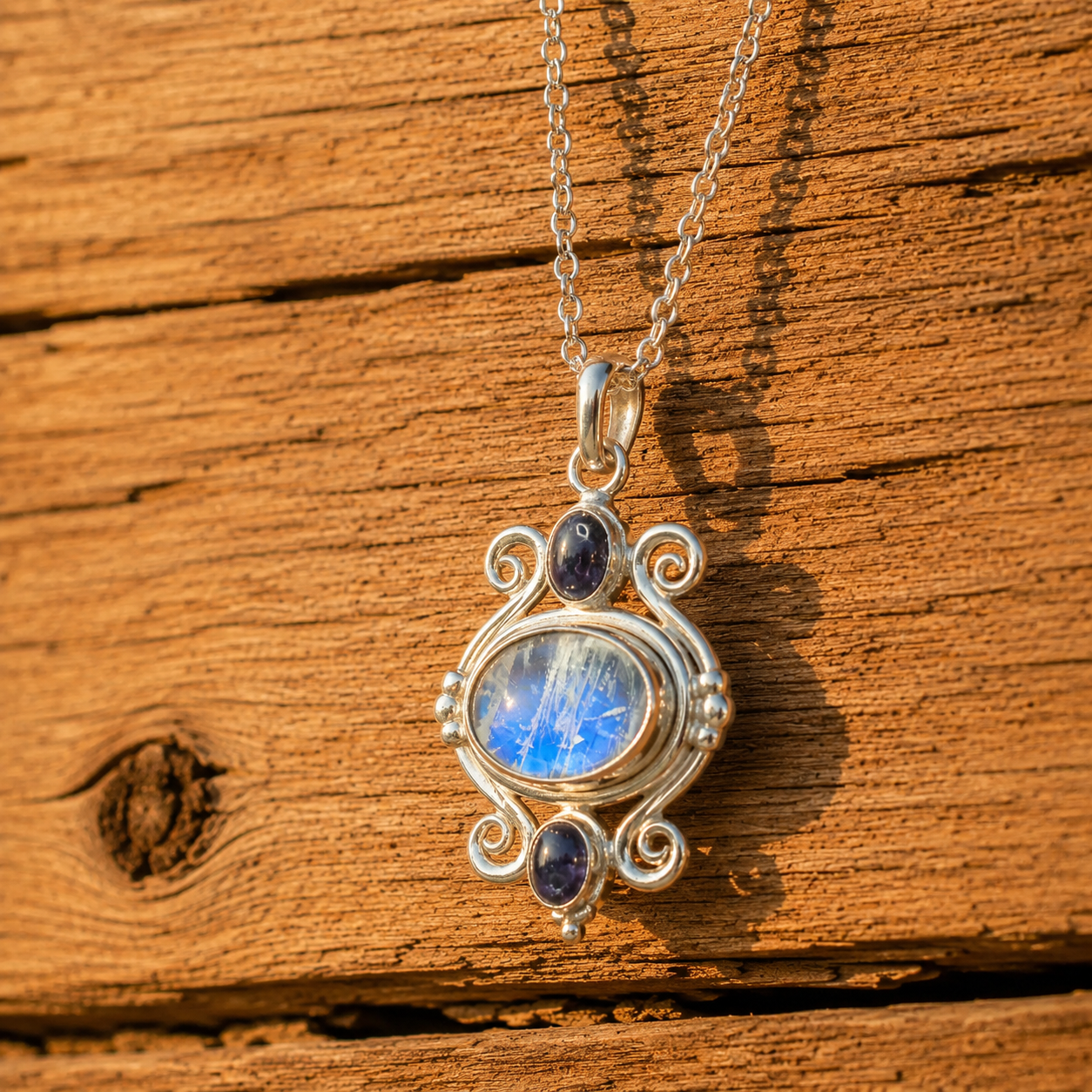 Handcrafted Moonstone Sterling Silver Pendant Necklace