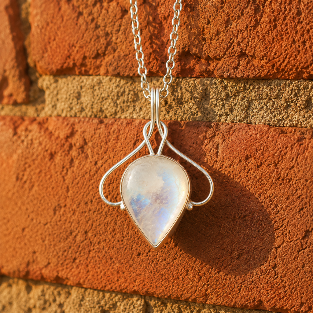 Handcrafted Rainbow Moonstone Sterling Silver Necklace